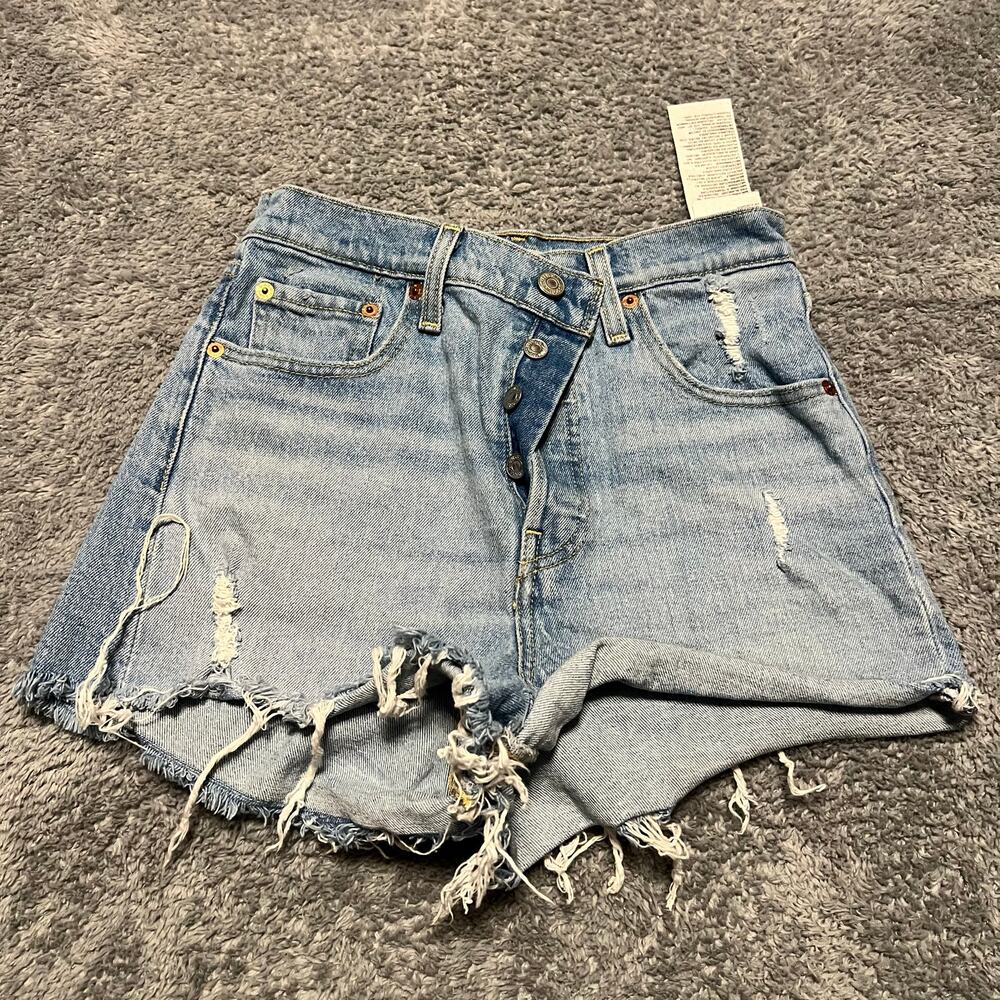 Levi’s Jean Shorts Womens 26 Ribcage Short Premium Cut Off Blue Distressed